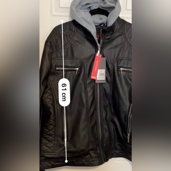 NWT quilted lined faux leather bomber jacket with sewn in grey hoodie detail - Picture 9 of 10